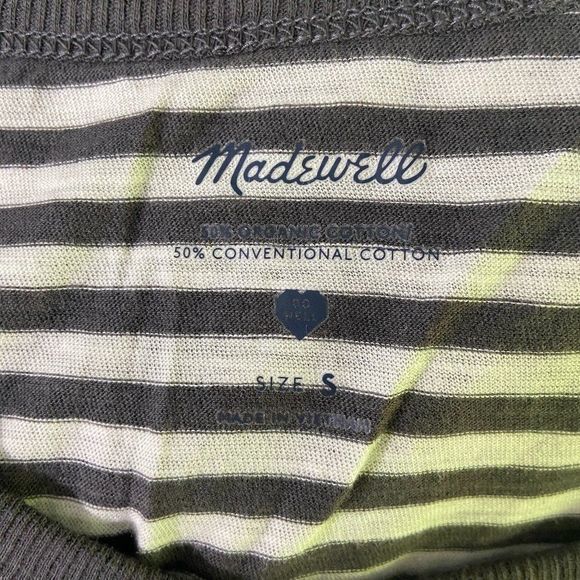 NWT MADEWELL Grey Ivory Striped Crew Neck Organic Cotton Tee‎ (S) - Picture 7 of 9